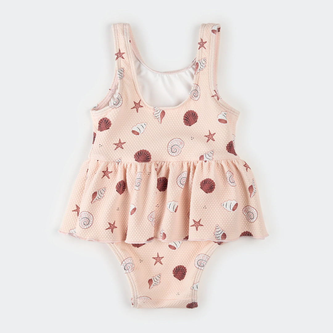 One-piece swimsuit with seashell print