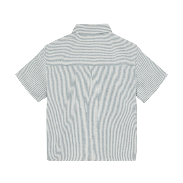 Short-sleeved chiffon shirt with fine blue stripes