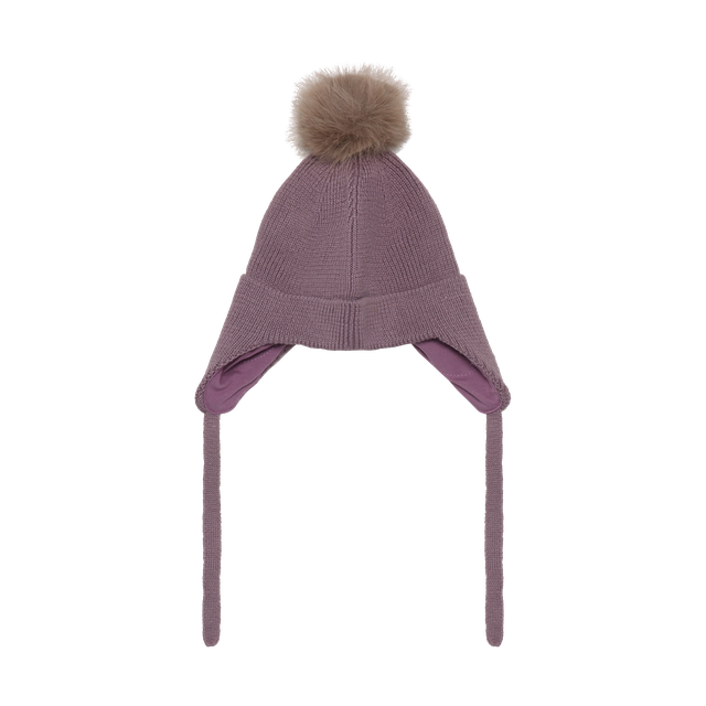 Lavender lined pompom hat