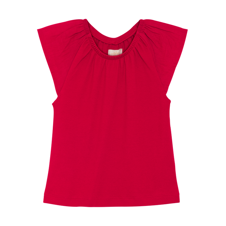 Haut à manches très courtes en tricot côtelé - Rouge chili