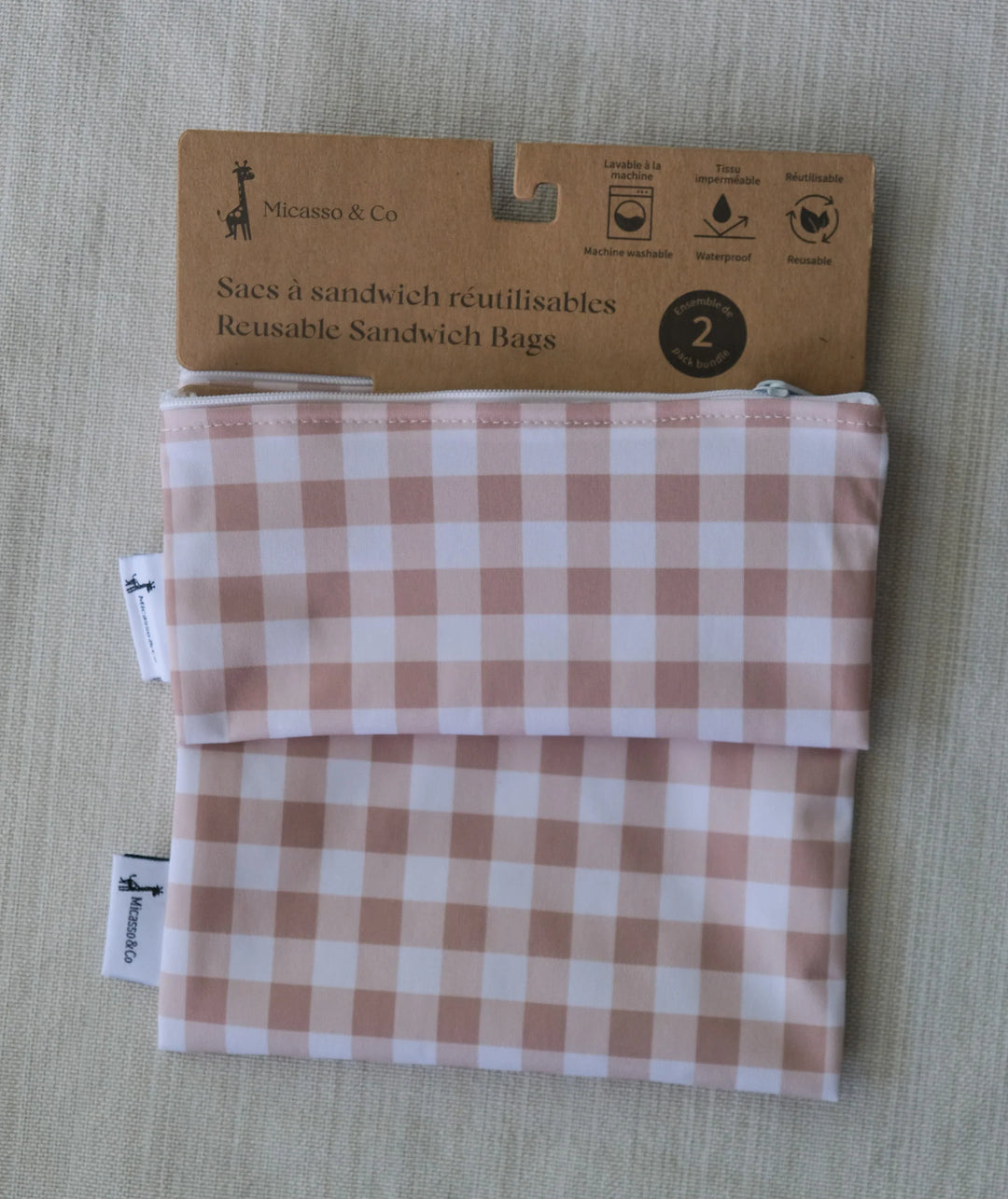 Ensemble de 2 sacs à collation et à sandwich réutilisables