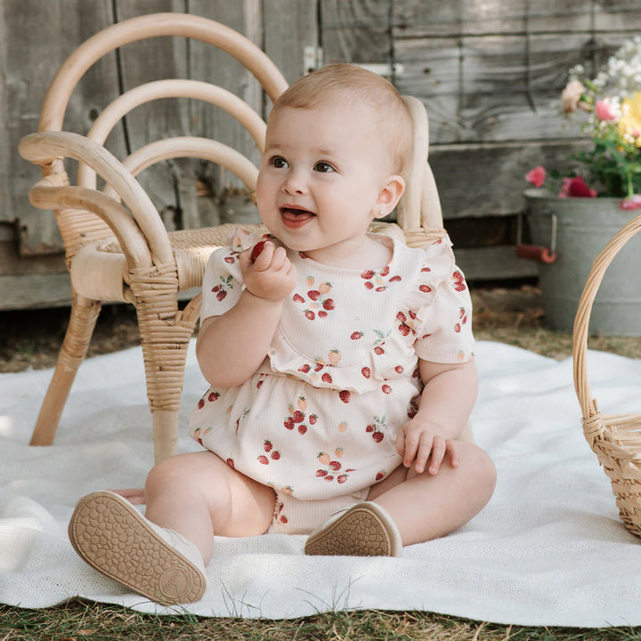 Bubble romper en tricot côtelé à imprimé de fraises