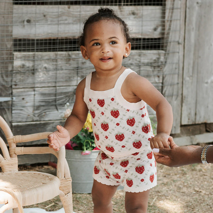 Ensemble deux pièces en tricot à imprimé de fraises