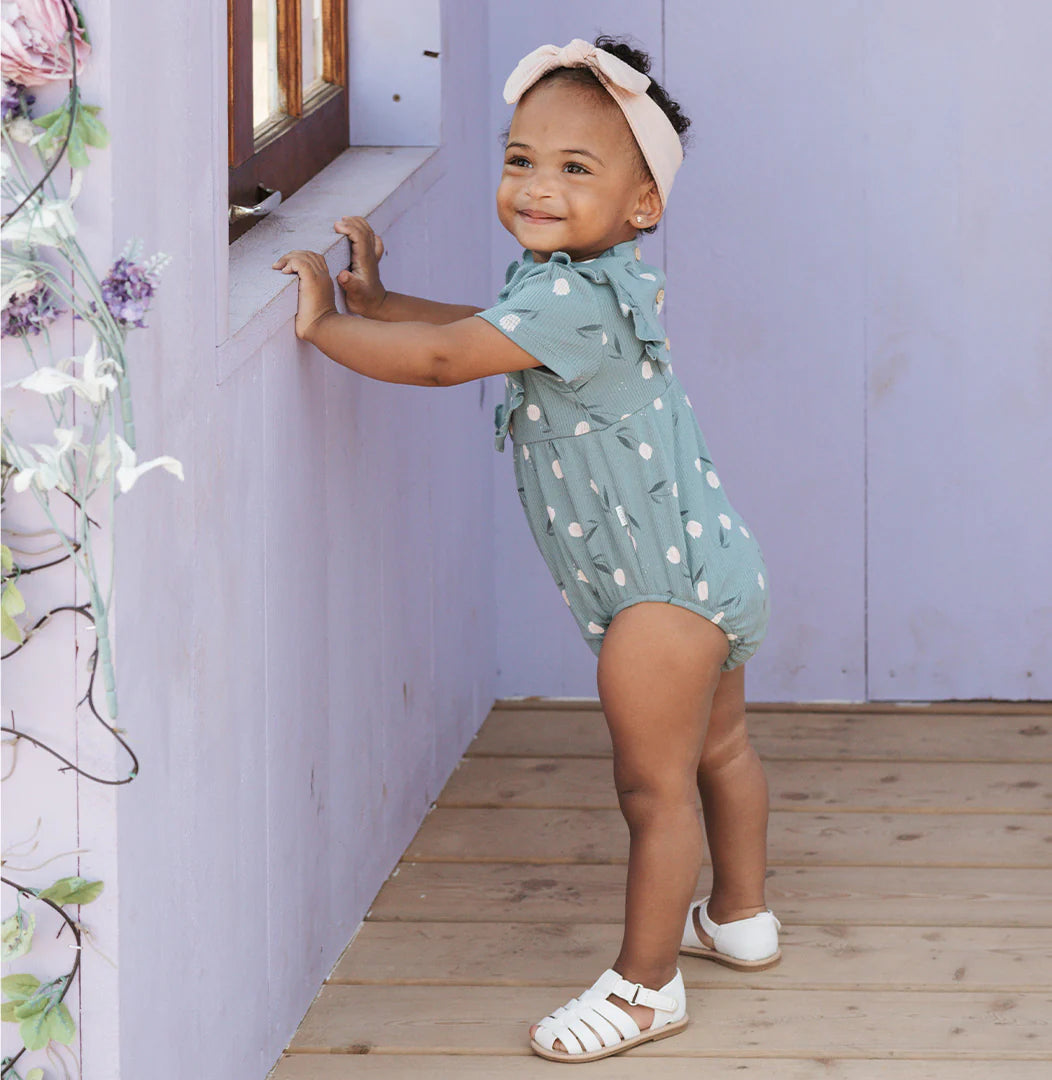 Bubble romper en tricot côtelé à imprimé de tulipes