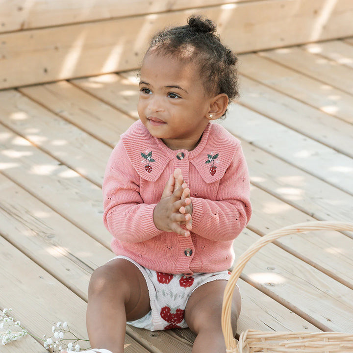 Cardigan en tricot pointelle à motif de fraises