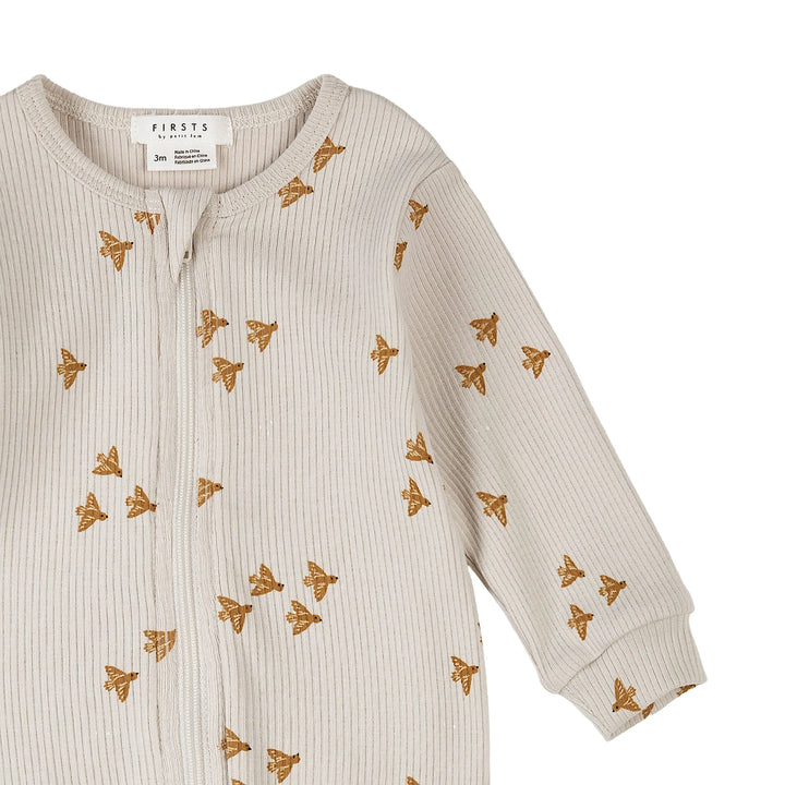 Pyjama une pièce en tricot côtelé - Oiseaux