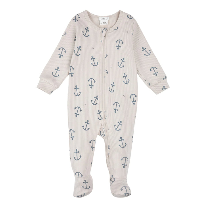 Pyjama une pièce en tricot côtelé à imprimé d'ancres