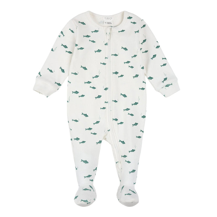 Pyjama une pièce en tricot côtelé à imprimé de petits poissons