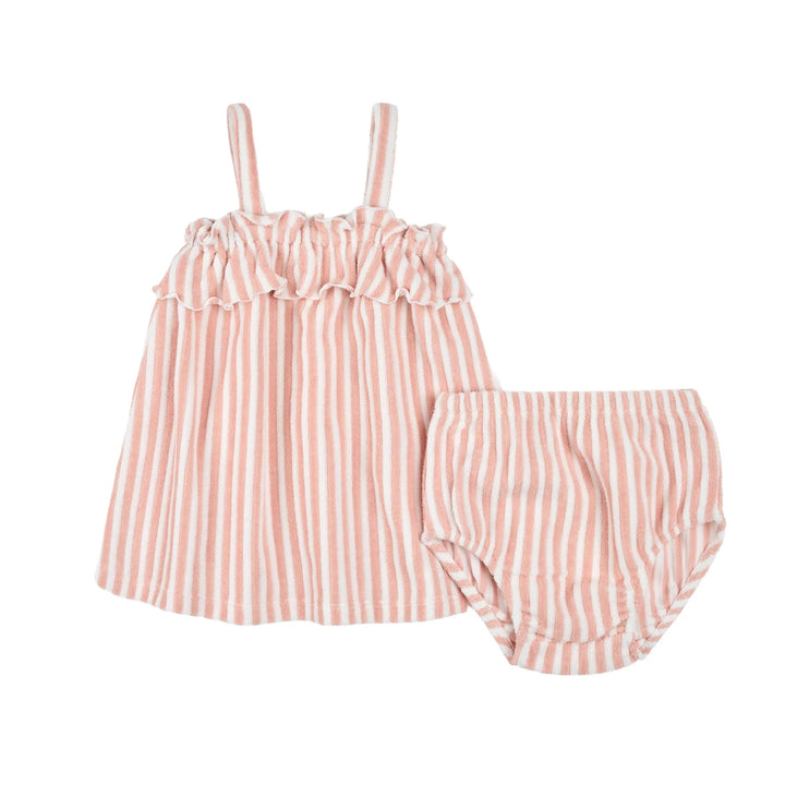 Robe en tissu éponge à rayures rose