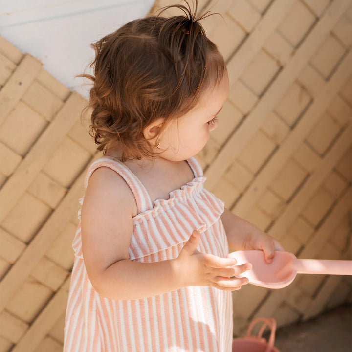 Robe en tissu éponge à rayures rose
