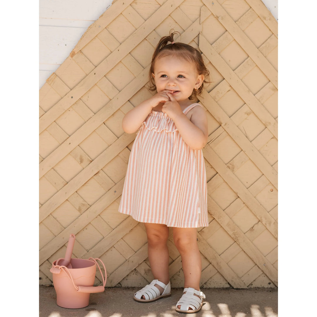 Robe en tissu éponge à rayures rose