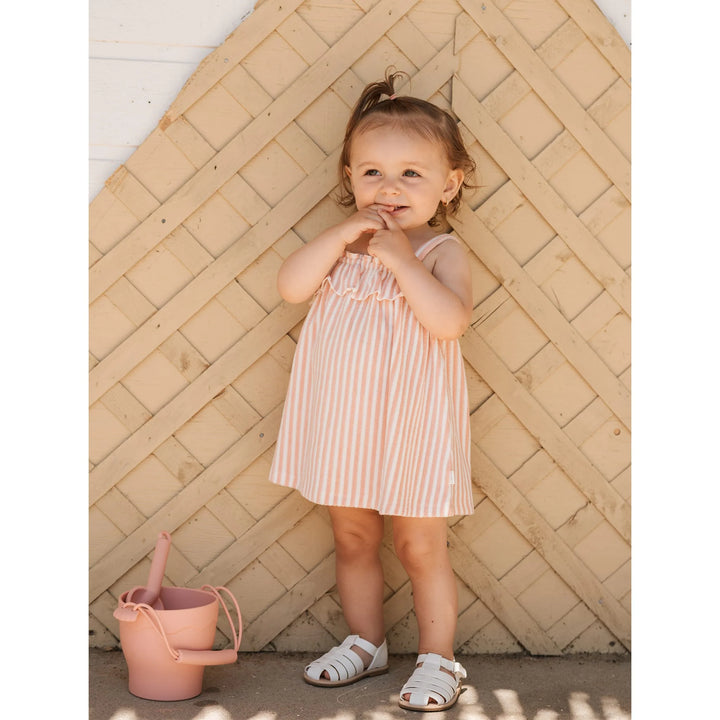 Robe en tissu éponge à rayures rose