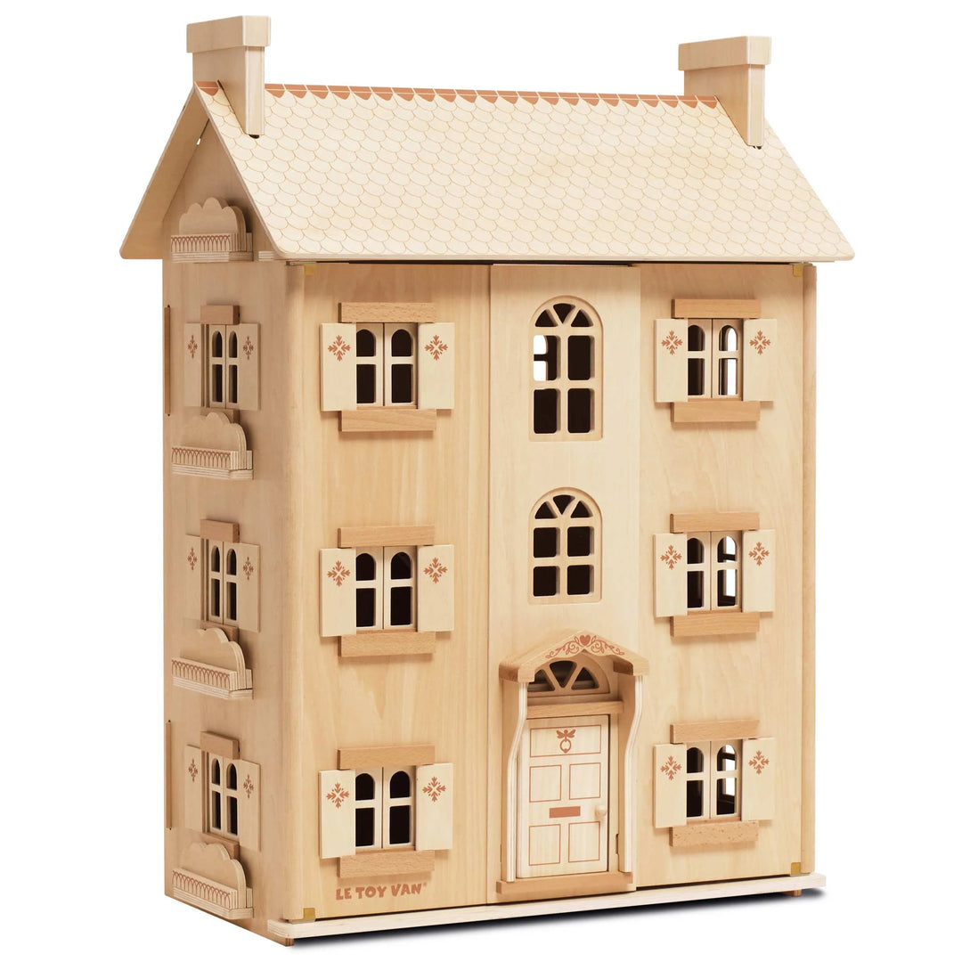 Grande maison de poupée en bois naturel (non meublée)
