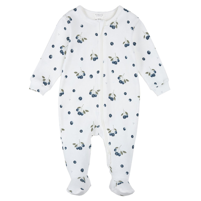 Pyjama une pièce en tricot côtelé à imprimé de bleuets