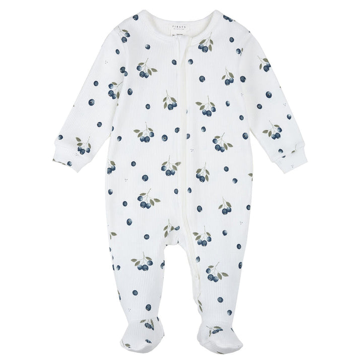 Pyjama une pièce en tricot côtelé à imprimé de bleuets