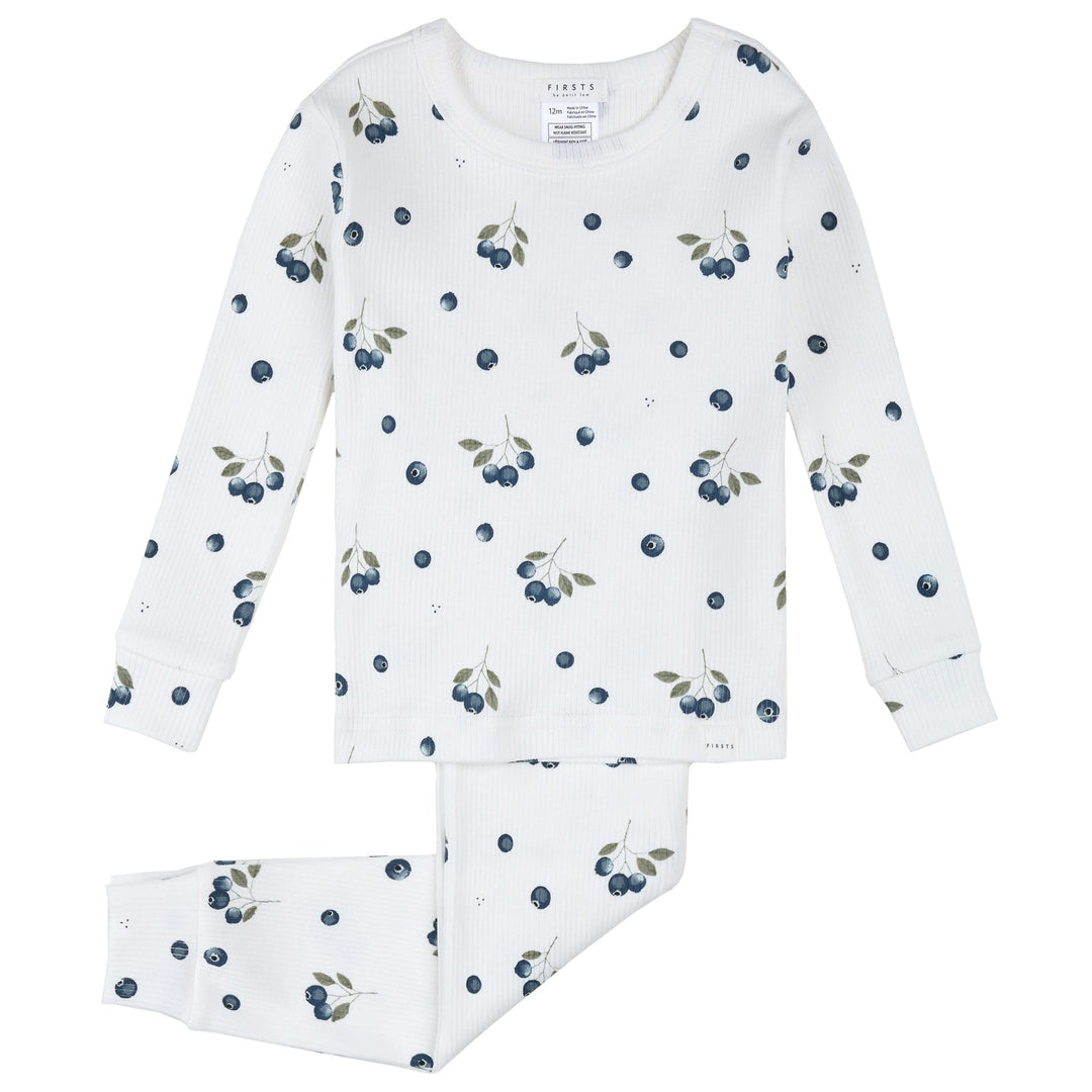 Pyjama deux pièces en tricot côtelé à imprimé de bleuets