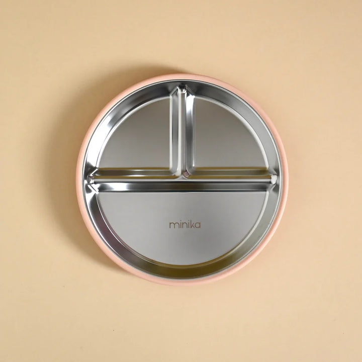 Assiette à compartiments en acier avec succion en silicone