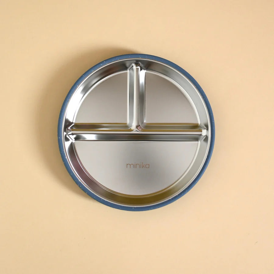 Assiette à compartiments en acier avec succion en silicone