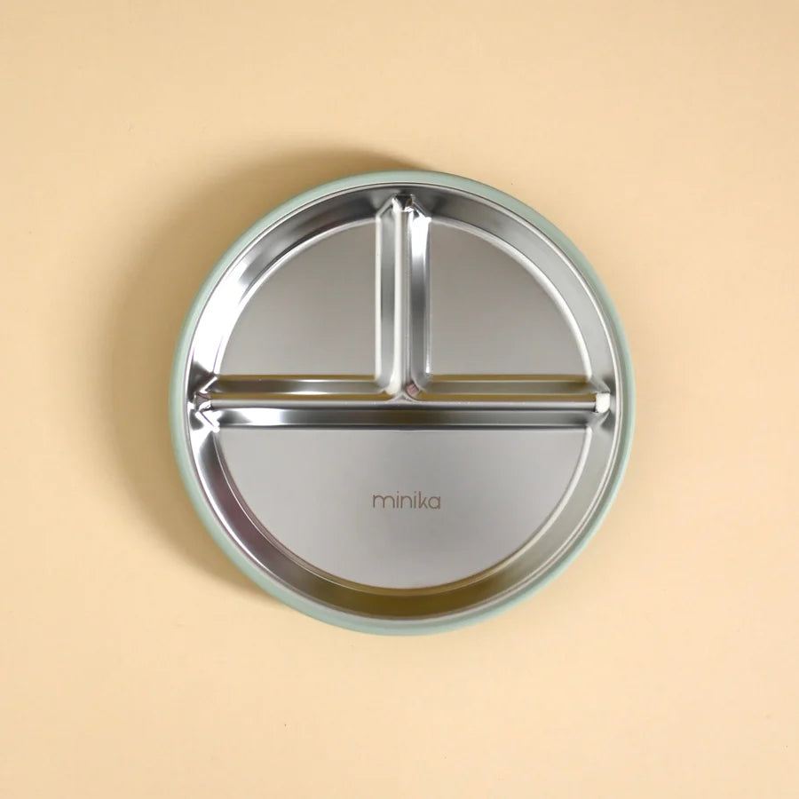 Assiette à compartiments en acier avec succion en silicone