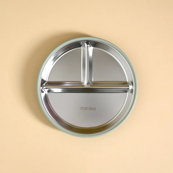 Assiette à compartiments en acier avec succion en silicone
