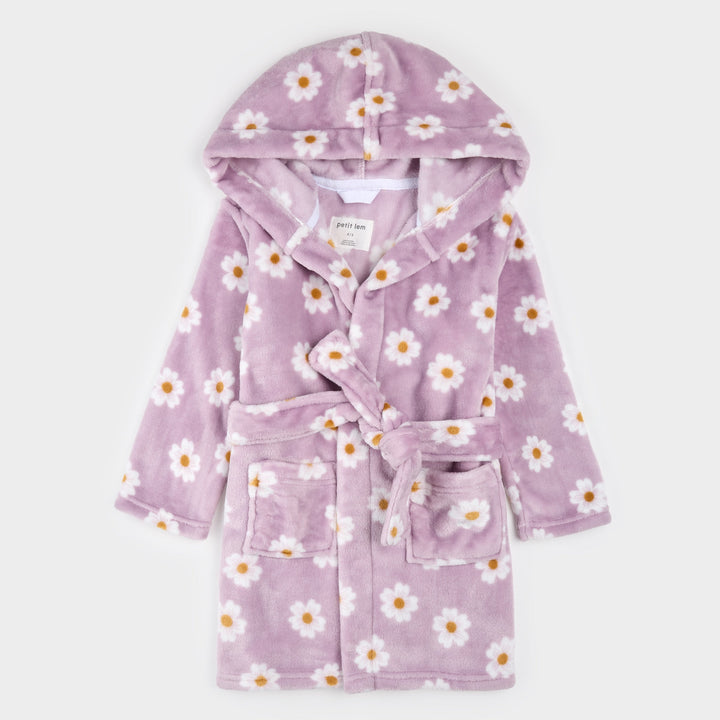 Purple dressing gown with daisy print
