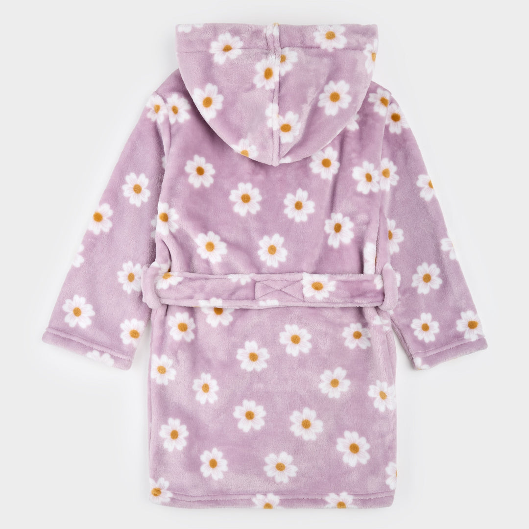 Purple dressing gown with daisy print