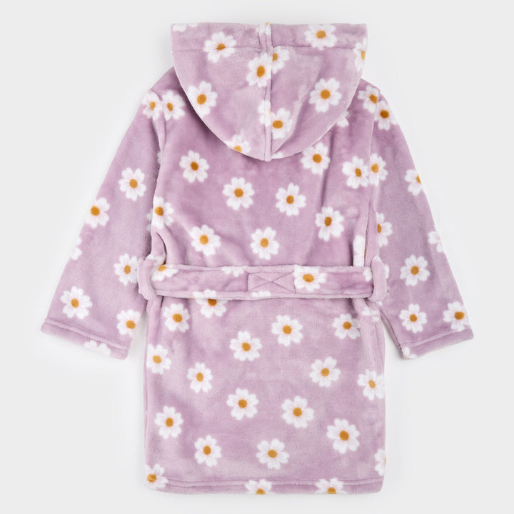 Purple dressing gown with daisy print