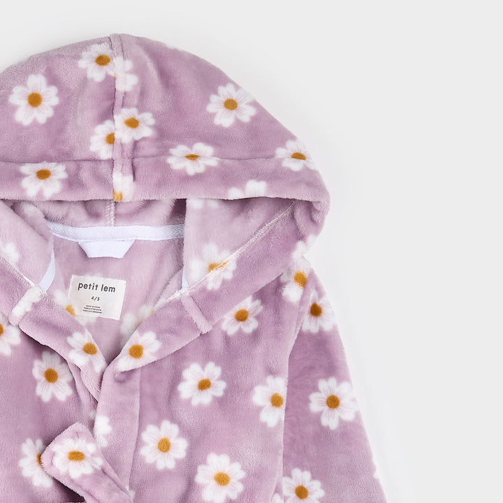 Purple dressing gown with daisy print