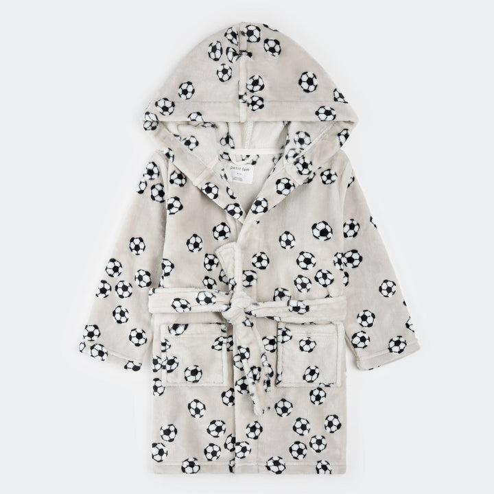 Grey dressing gown with soccer ball print
