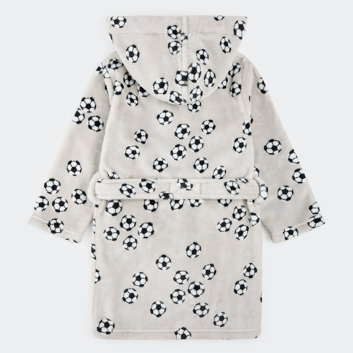 Grey dressing gown with soccer ball print