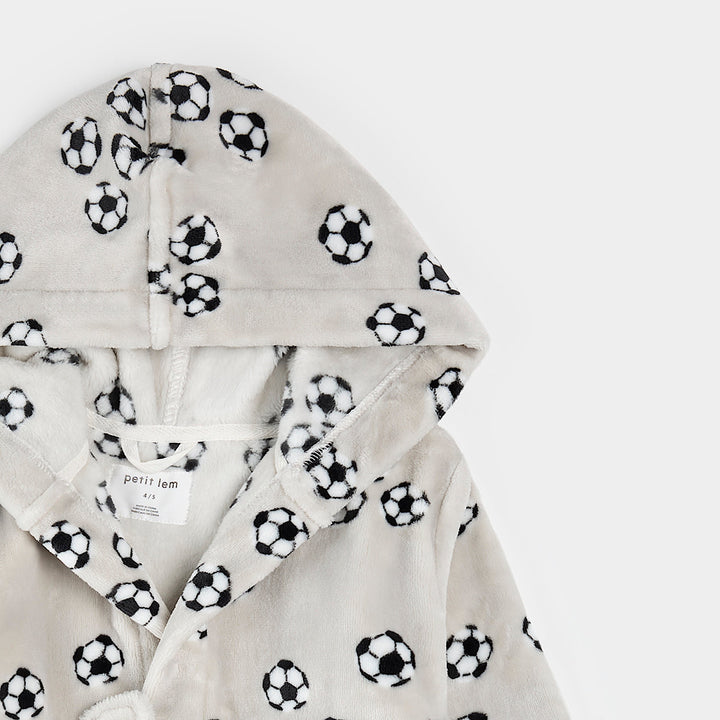 Grey dressing gown with soccer ball print