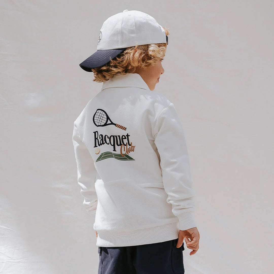 Pull polo blanc cassé à imprimé club de raquette