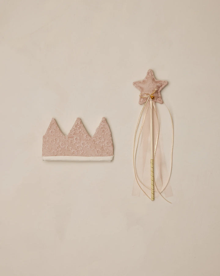 Couronne et baguette brodées - Rose