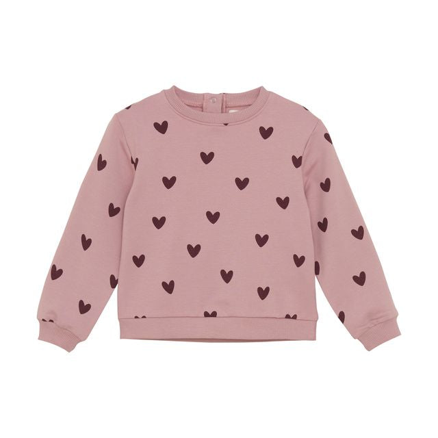 Sweat rose à imprimé de coeurs