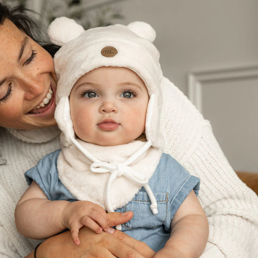 Tuque Ourson pour bébé en Minky - Crème