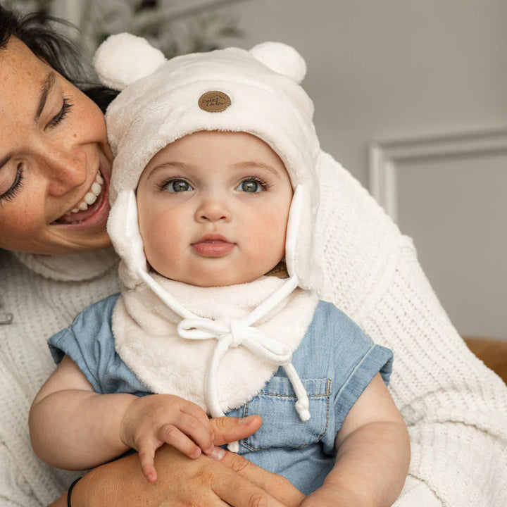 Tuque Ourson pour bébé en Minky - Crème
