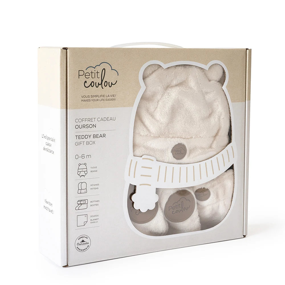 Coffret cadeau Ourson en Minky pour bébé (4 accessoires) - Crème