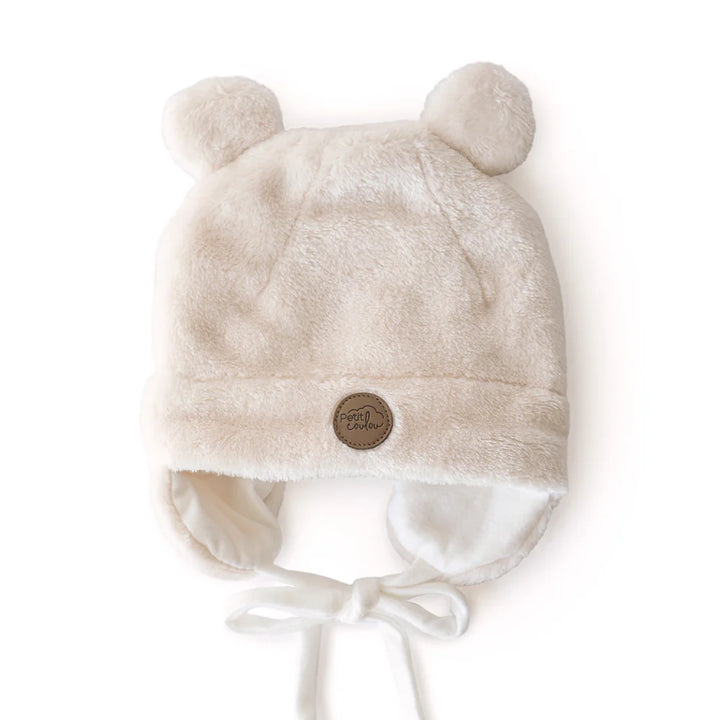 Tuque Ourson pour bébé en Minky - Crème