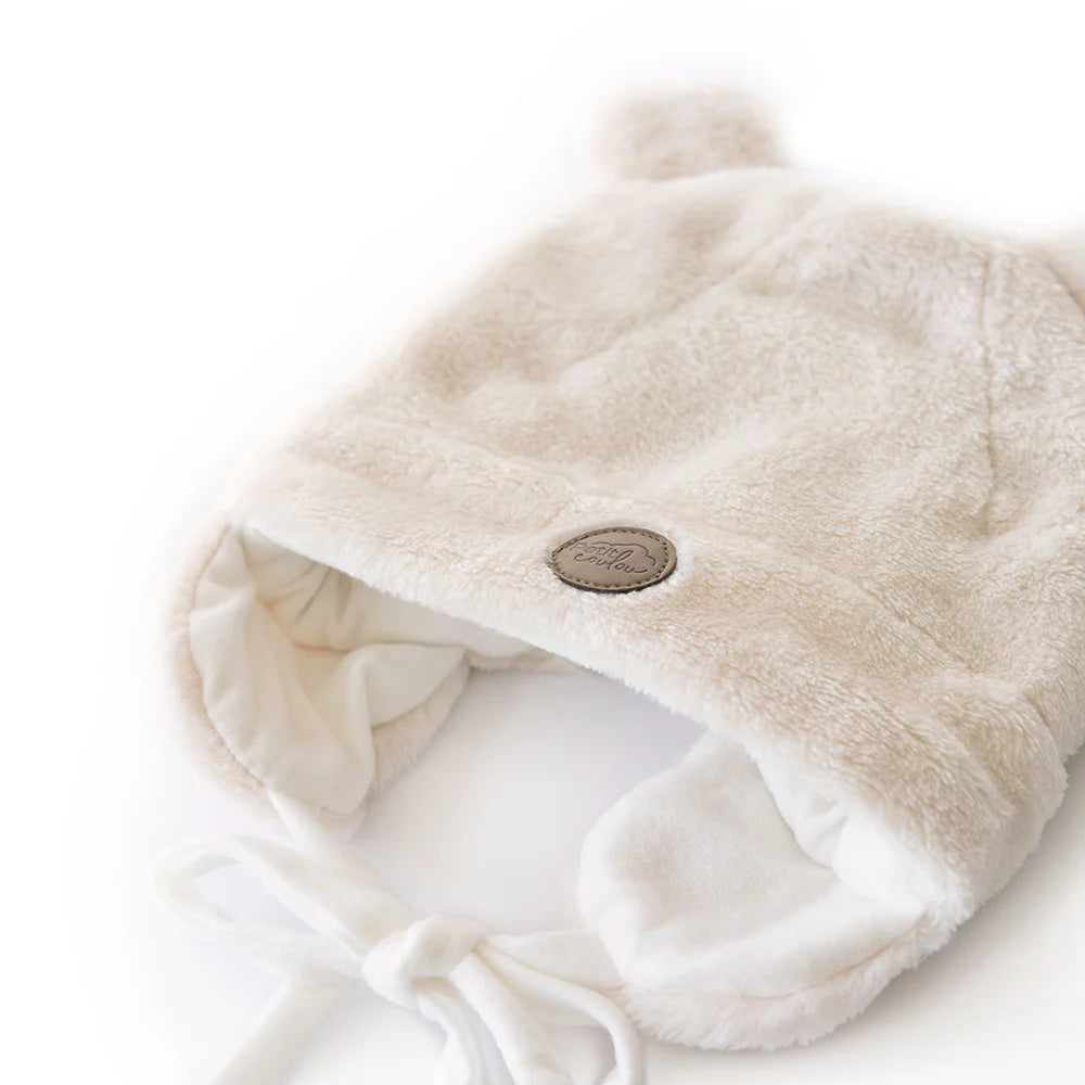 Tuque Ourson pour bébé en Minky - Crème
