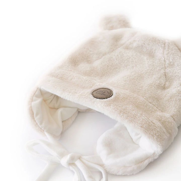 Tuque Ourson pour bébé en Minky - Crème