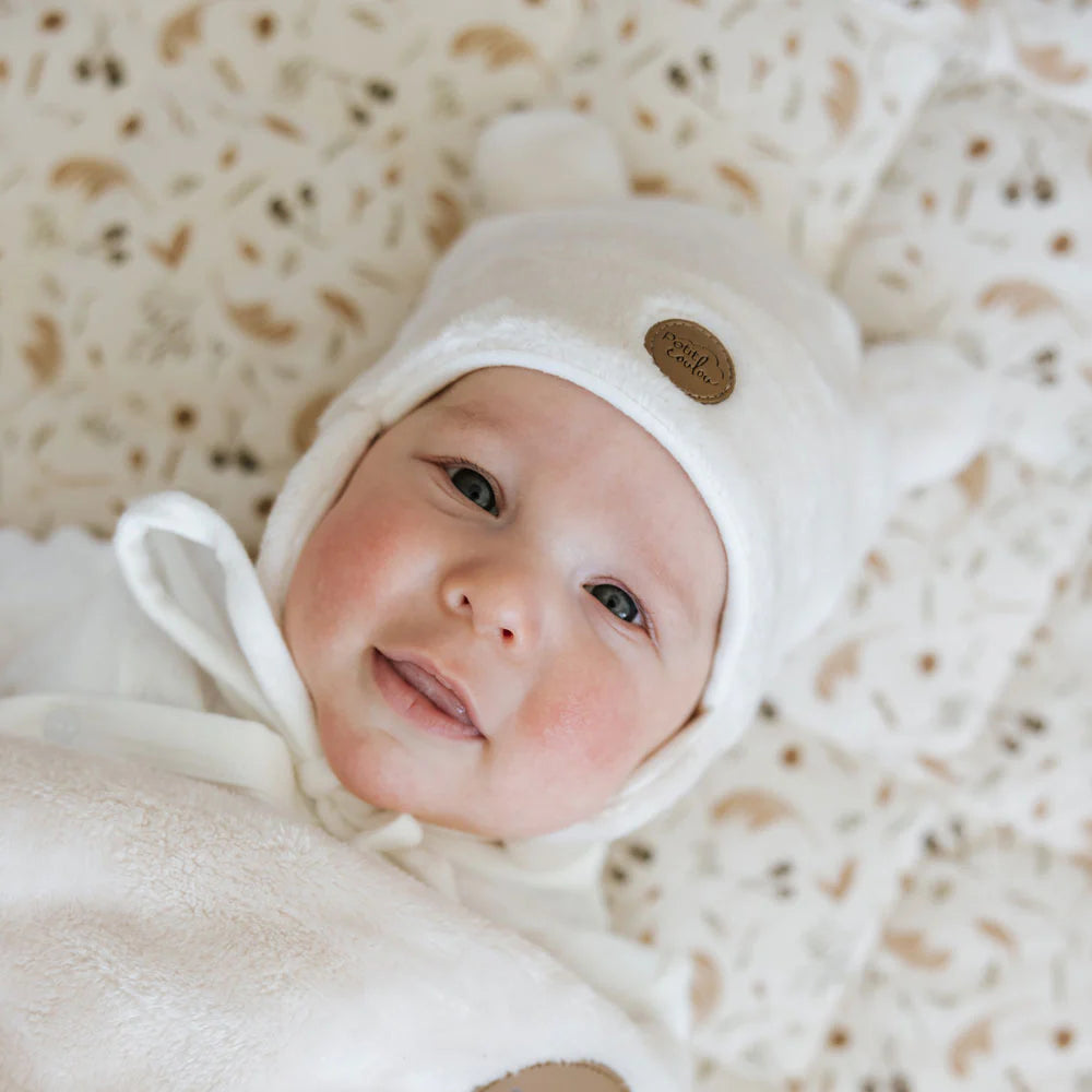 Tuque Ourson pour bébé en Minky - Crème