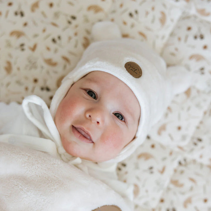 Tuque Ourson pour bébé en Minky - Crème