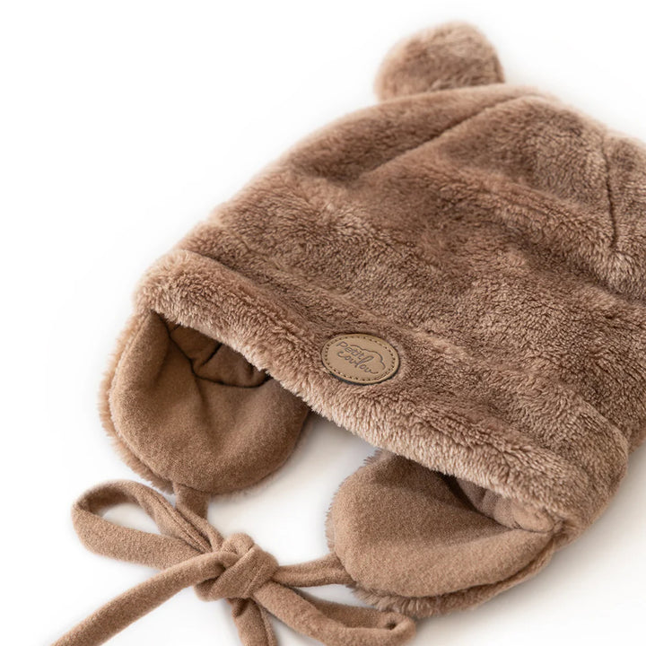 Tuque Ourson pour bébé en Minky - Moka
