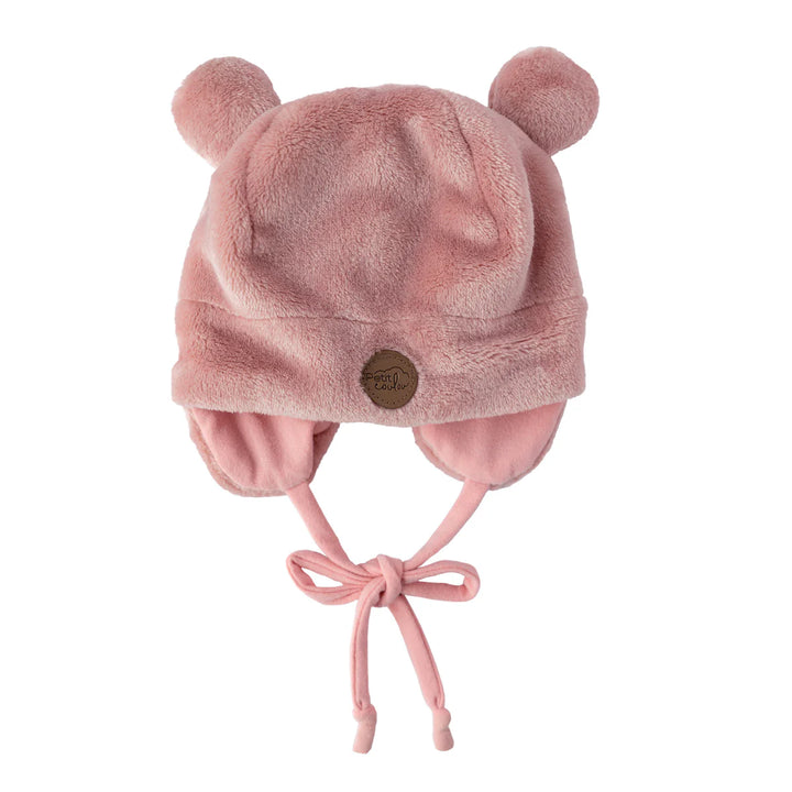Tuque Ourson pour bébé en Minky - Rose
