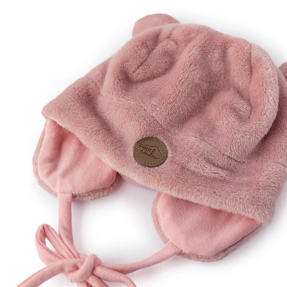 Tuque Ourson pour bébé en Minky - Rose