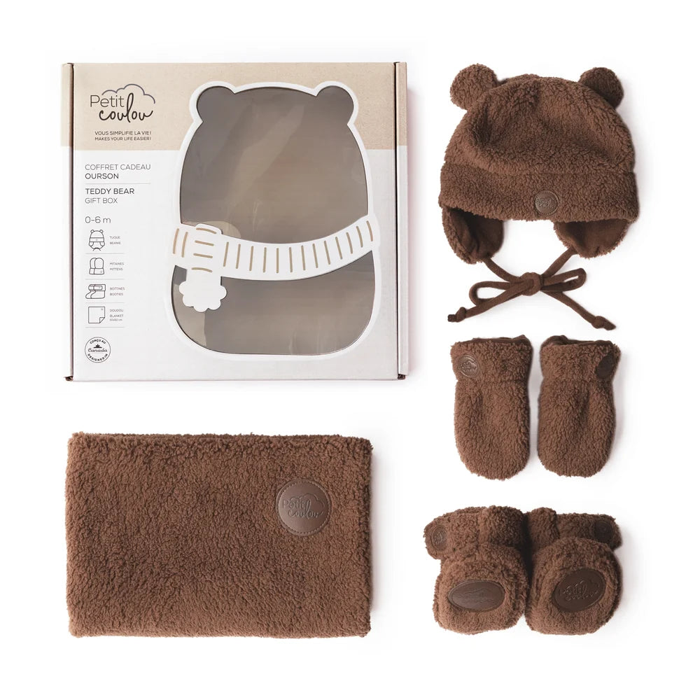 Coffret cadeau Ourson en Sherpa pour bébé (4 accessoires) - Brun