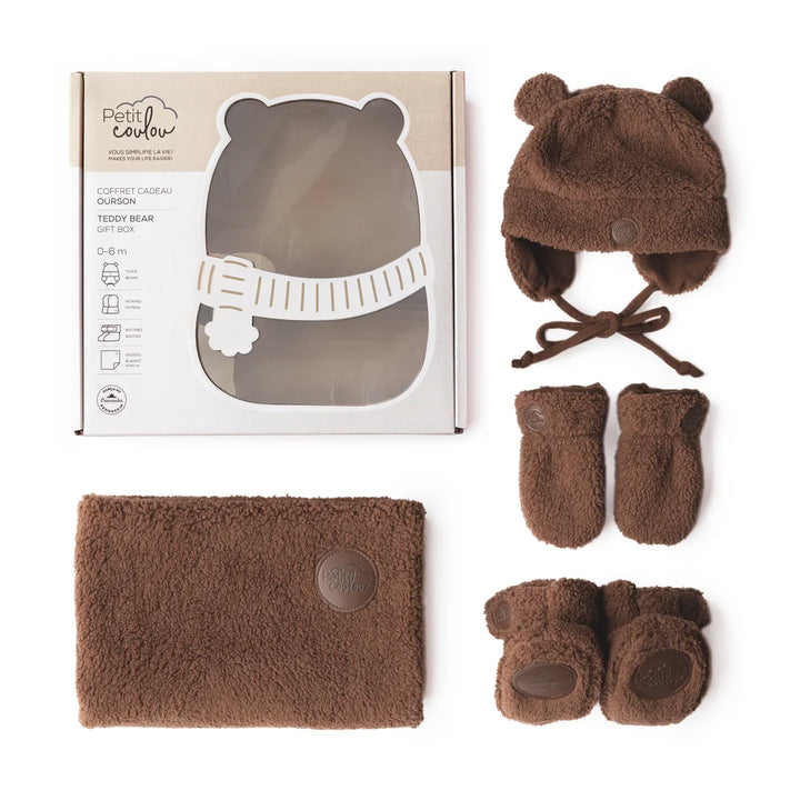 Coffret cadeau Ourson en Sherpa pour bébé (4 accessoires) - Brun