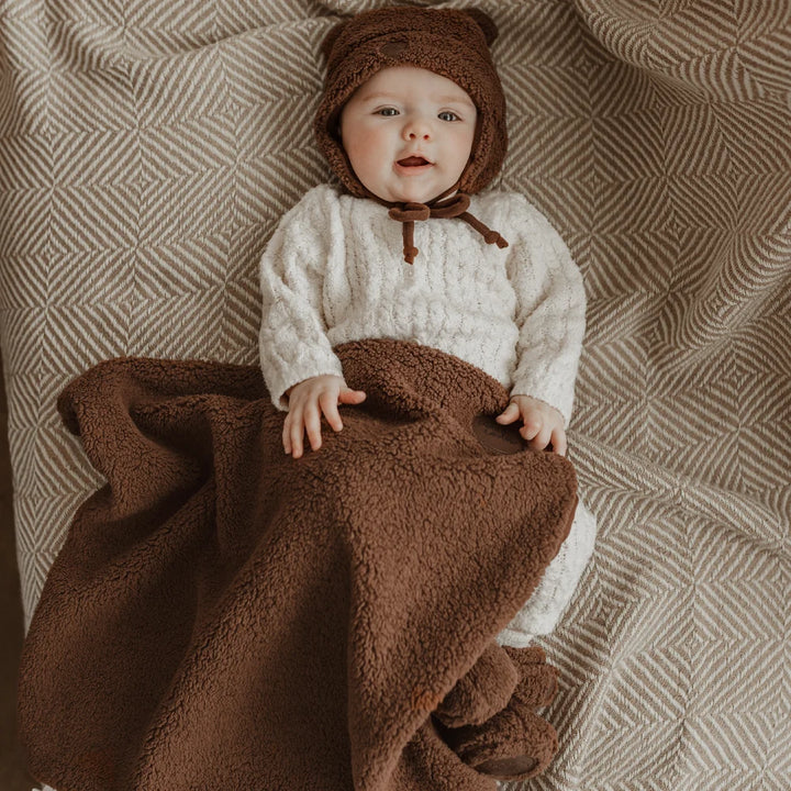 Coffret cadeau Ourson en Sherpa pour bébé (4 accessoires) - Brun