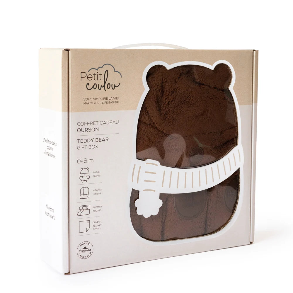 Coffret cadeau Ourson en Sherpa pour bébé (4 accessoires) - Brun