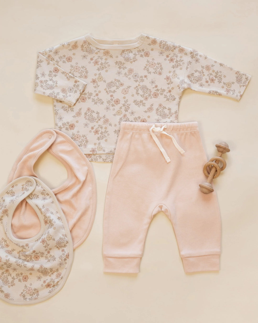 Lot de 2 bavoirs en jersey à boutons-pression - Fleur de vigne & Rose poudré